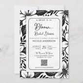 Invitation Fête des mariées florale en noir et blanc gras (Devant)