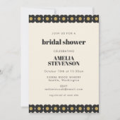 Invitation Fête des mariées florale en noir et or rétro (Devant)