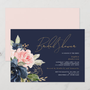Invitation Fête des mariées florale en or Blush de la Marine