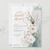 Invitation Fête des mariées florale en or vert de la côte rus (Devant)