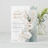 Invitation Fête des mariées florale en or vert de la côte rus (Debout devant)