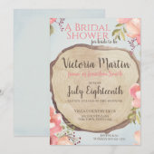 Invitation Fête des mariées florale en tranches de bois (Devant / Derrière)