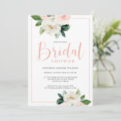Invitation Fête des mariées florale féminine rose et blanche (Debout devant)