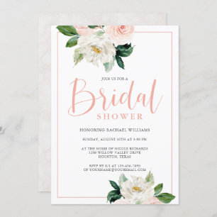 Invitation Fête des mariées florale féminine rose et blanche