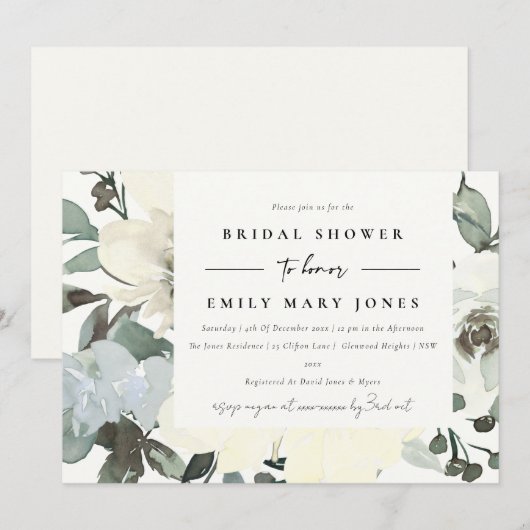 INVITATION FÊTE DES MARIÉES FLORALE FLORALE EN IVOIRE DOUCE (Devant / Derrière)