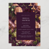 Invitation Fête des mariées florale foncée et humide violet s (Devant / Derrière)