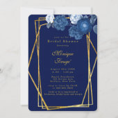 Invitation Fête des mariées florale géométrique bleue et or (Devant)