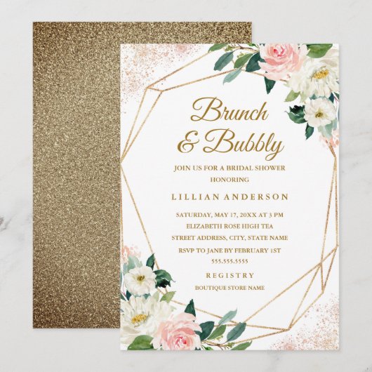 Invitation Fête des mariées Florale Géométrique Brunch Et Bub (Devant / Derrière)