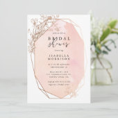 Invitation Fête des mariées florale Géométrique en or rose pâ (Debout devant)