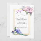 Invitation Fête des mariées florale géométrique rose et bleu (Devant)