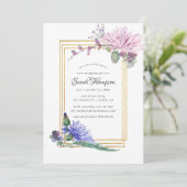 Invitation Fête des mariées florale géométrique rose et bleu (Debout devant)