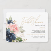 Invitation Fête des mariées florale Gold Blush Navy (Devant)