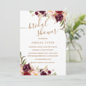 Invitation Fête des mariées Florale Gold Burgundy Confetti (Debout devant)