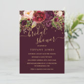 Invitation Fête des mariées Florale Gold Burgundy Confetti (Debout devant)