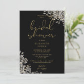 Invitation Fête des mariées Florale Gothique Noire Et Or (Debout devant)