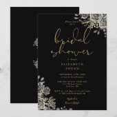 Invitation Fête des mariées Florale Gothique Noire Et Or (Devant / Derrière)