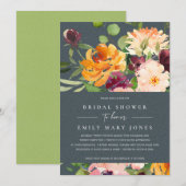 INVITATION FÊTE DES MARIÉES FLORALE GRIS BLEU JAUNE ORANGE (Devant / Derrière)