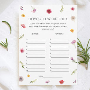 Invitation Fête des mariées florale Guest Age Game Card