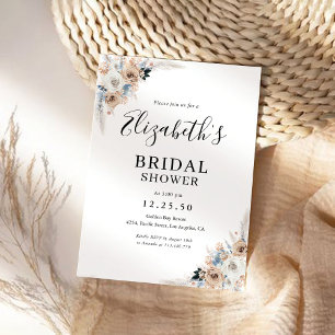 Invitation Fête des mariées Florale Ivory Et Blue Boho
