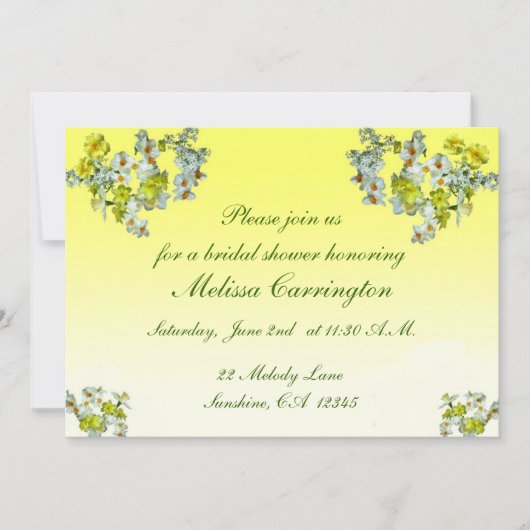 Invitation Fête des mariées florale jaune (Devant)