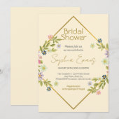 Invitation Fête des mariées florale jaune géométrique or (Devant / Derrière)