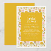 Invitation Fête des mariées florale jaune rétro scandinave (Devant / Derrière)