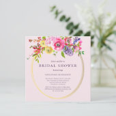 Invitation Fête des mariées florale jaune rose pâle Invi (Debout devant)