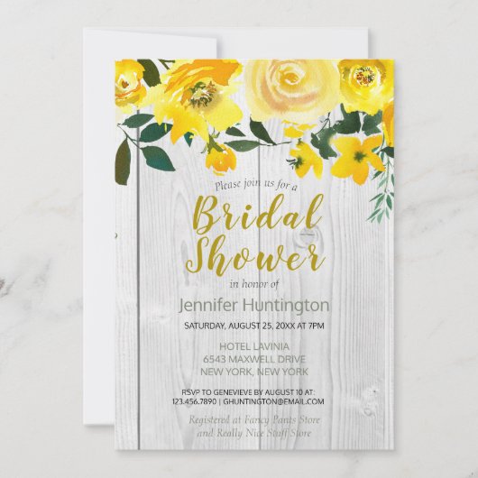 Invitation Fête des mariées Florale Jaune Rustique (Devant)