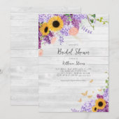 Invitation Fête des mariées florale Lilac en bois rustique (Devant / Derrière)