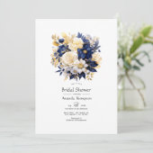 Invitation Fête des mariées florale marine, blanche et or (Debout devant)