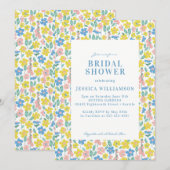 Invitation Fête des mariées florale mignonne bleu et jaune (Devant / Derrière)