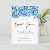 Invitation Fête des mariées florale moderne Blue Hydrangea (Debout devant)