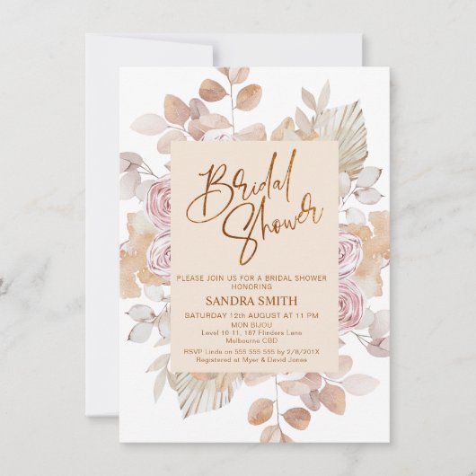 Invitation Fête des mariées florale moderne Boho Blush Frame (Devant)