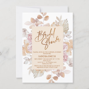 Invitation Fête des mariées florale moderne Boho Blush Frame