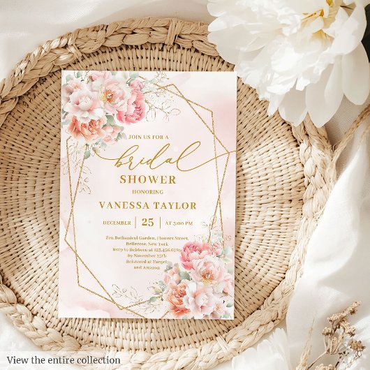 Invitation Fête des mariées florale moderne Boho Blush Pink O