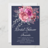 Invitation Fête des mariées florale moderne Marine rose et ar (Devant)