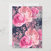 Invitation Fête des mariées florale moderne Marine rose et ar (Dos)
