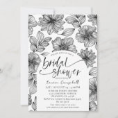 Invitation Fête des mariées florale moderne noir et blanc (Devant)