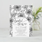 Invitation Fête des mariées florale moderne noir et blanc (Debout devant)