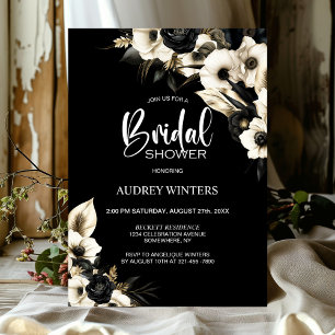 Invitation Fête des mariées florale moderne noir et blanc