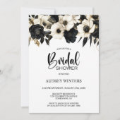 Invitation Fête des mariées florale moderne noir et blanc (Devant)