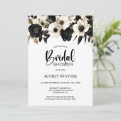 Invitation Fête des mariées florale moderne noir et blanc (Debout devant)