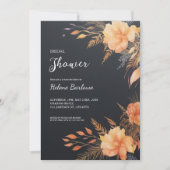 Invitation Fête des mariées florale moderne noire (Devant)