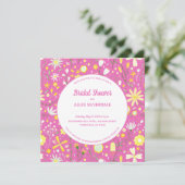 Invitation Fête des mariées florale moderne rose (Debout devant)