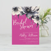 Invitation Fête des mariées florale moderne rose chaud (Debout devant)