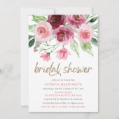 Invitation Fête des mariées florale moderne rose or bordeaux (Devant)