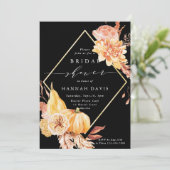 Invitation Fête des mariées florale Noir Brûlé Orange Terraco (Debout devant)