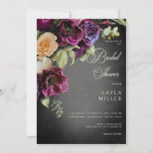 Invitation Fête des mariées florale noir foncé (Devant)