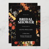 Invitation Fête des mariées florale noire (Devant / Derrière)