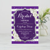 Invitation Fête des mariées Florale noire Argent violet rayur (Debout devant)